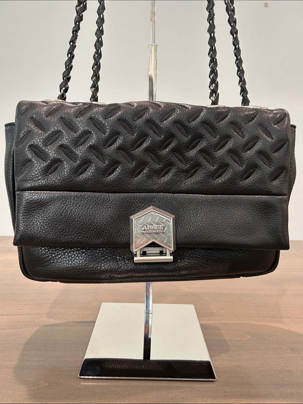 Aimee Kestenberg Black Quilted Chain-Shoulder Bag with Silver Hardware